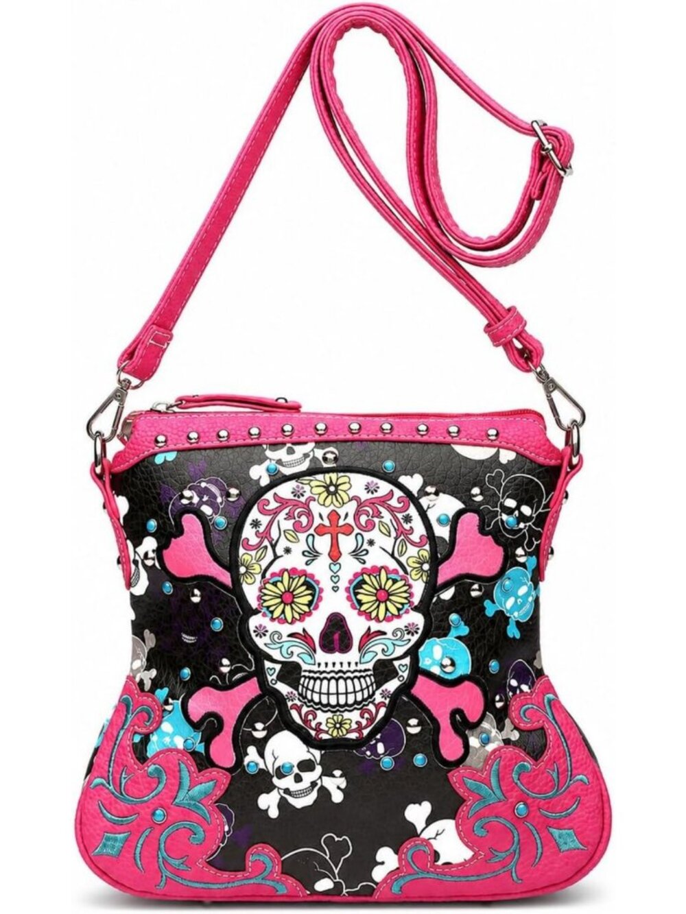 Trendy Gothic Sugar Skull Crossbody Purse for Women - Stylish Cowgirl Accessory